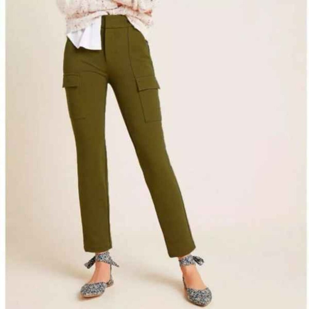 Anthropologie Essential Slim Knit Cargo Pant Size 12 Moss Green Pockets